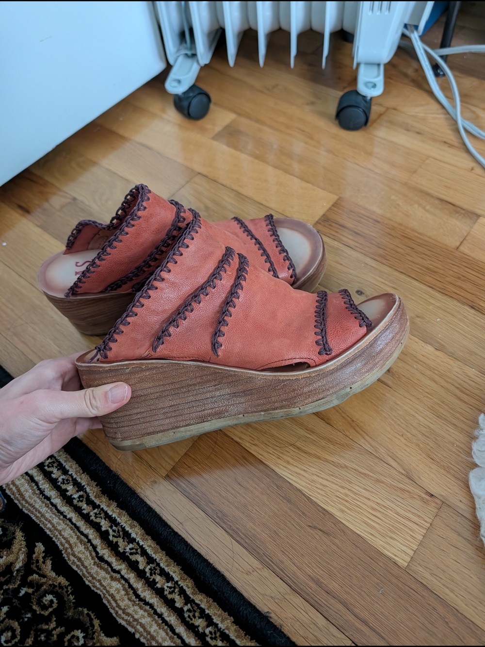 A.S. 98 Women's Rust Leather Wedge Sandals with Stitch Detailing 39 8.5 - Picture 2 of 5
